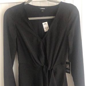 Express knotted v-neck black dress